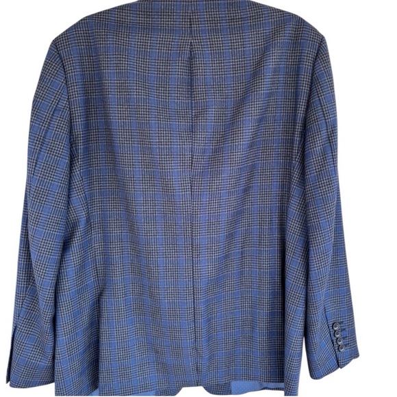 Mantoni Men's Navy Plaid Windowpane Single-Breasted Blazer 44R Super Fine Wool - Picture 11 of 14